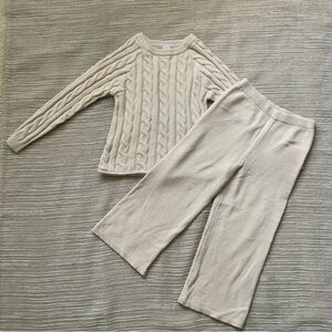 Cozy Cable Knit Sweater & Wide Leg Knit Pants Set - Cream 5T